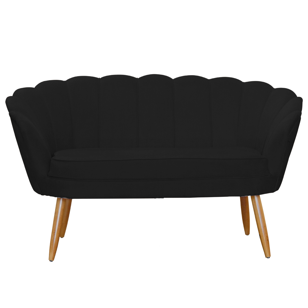 Kit Namoradeira e 1 Poltrona Pétala Decorativa Veludo Preto - Montanaris Decor