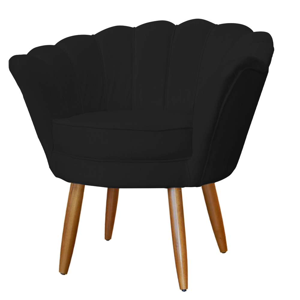 Kit Namoradeira e 1 Poltrona Pétala Decorativa Veludo Preto - Montanaris Decor