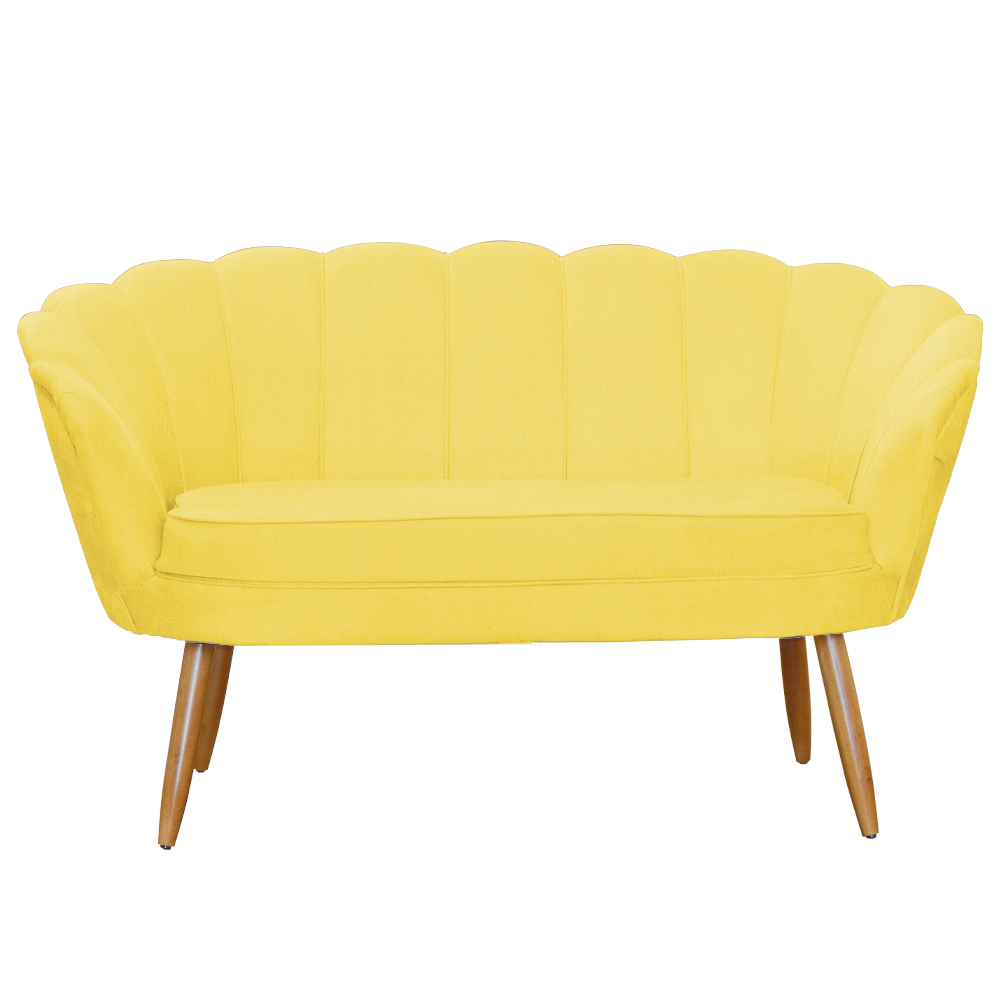 Kit Namoradeira e 2 Poltronas Pétala Decorativa Veludo Amarelo - Montanaris Decor