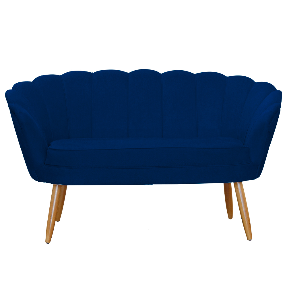 Kit Namoradeira e 2 Poltronas Pétala Decorativa Veludo Azul Marinho - Montanaris Decor
