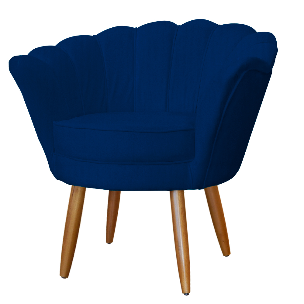 Kit Namoradeira e 2 Poltronas Pétala Decorativa Veludo Azul Marinho - Montanaris Decor