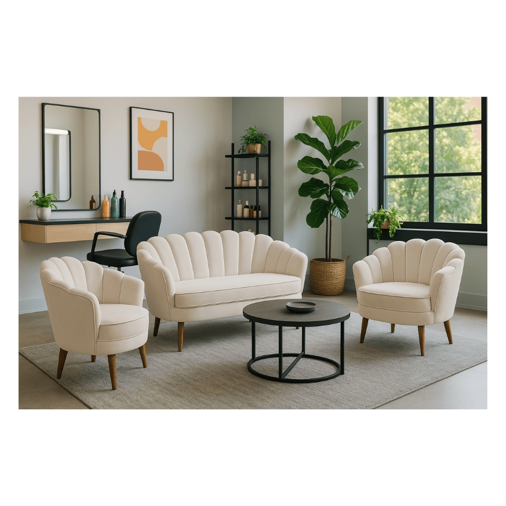 Kit Namoradeira e 2 Poltronas Pétala Decorativa Veludo Bege  - Montanaris Decor