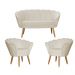 Kit Namoradeira e 2 Poltronas Pétala Decorativa Veludo Bege - Montanaris Decor