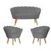 Kit Namoradeira e 2 Poltronas Pétala Decorativa Veludo Cinza - Montanaris Decor
