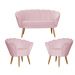 Kit Namoradeira e 2 Poltronas Pétala Decorativa Veludo Rosa - Montanaris Decor
