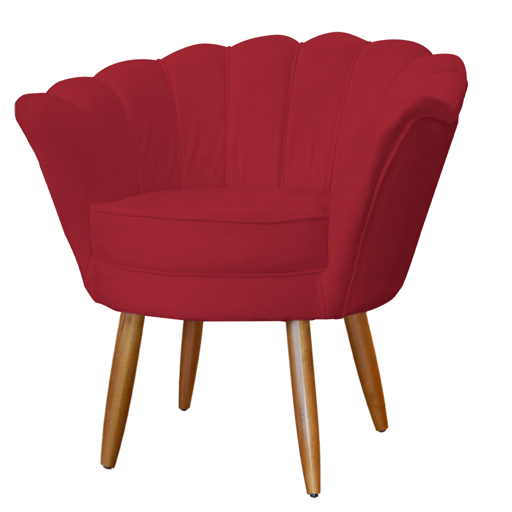 Kit Namoradeira e 2 Poltronas Pétala Decorativa Veludo Vermelho - Montanaris Decor