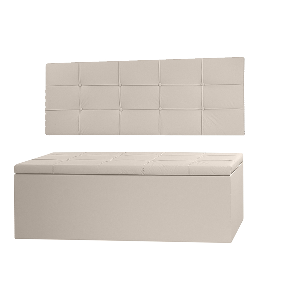 Kit Painel e Calçadeira Baú Roma Solteiro 90cm Suede Bege - Montanaris Decor