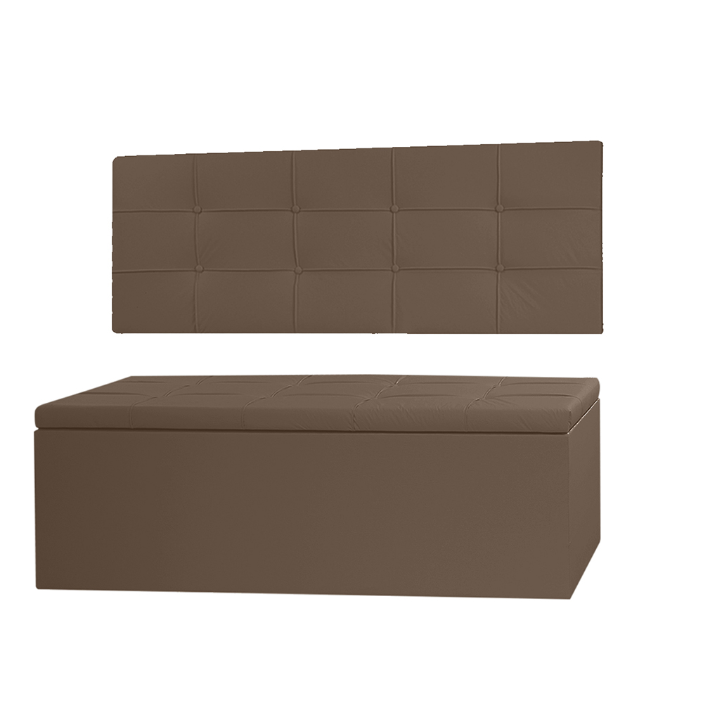 Kit Painel e Calçadeira Baú Roma Solteiro 90cm Suede Marrom - Montanaris Decor