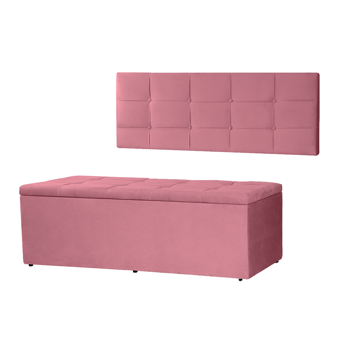 Kit Painel e Calçadeira Baú Roma Solteiro 90cm Suede Rosa - Montanaris Decor