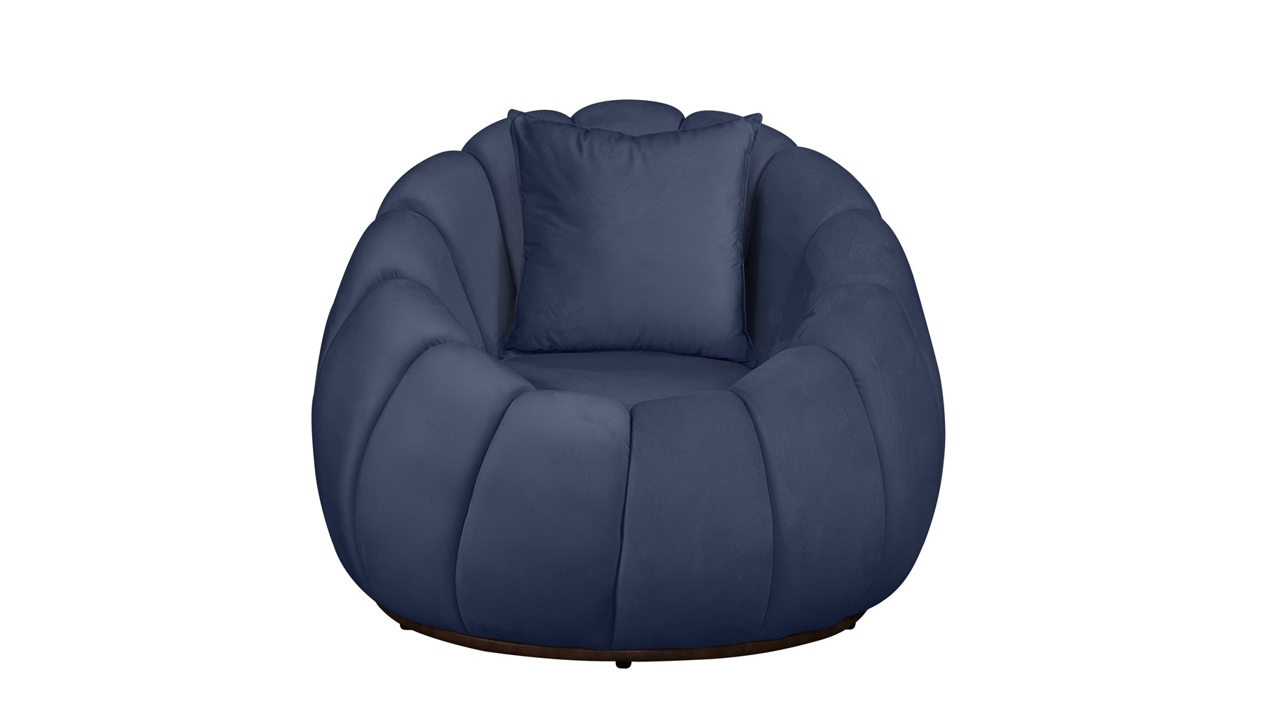 Kit Poltrona Decorativa C/Puff e Almofada Concha Veludo Azul Marinho - Montanaris Decor