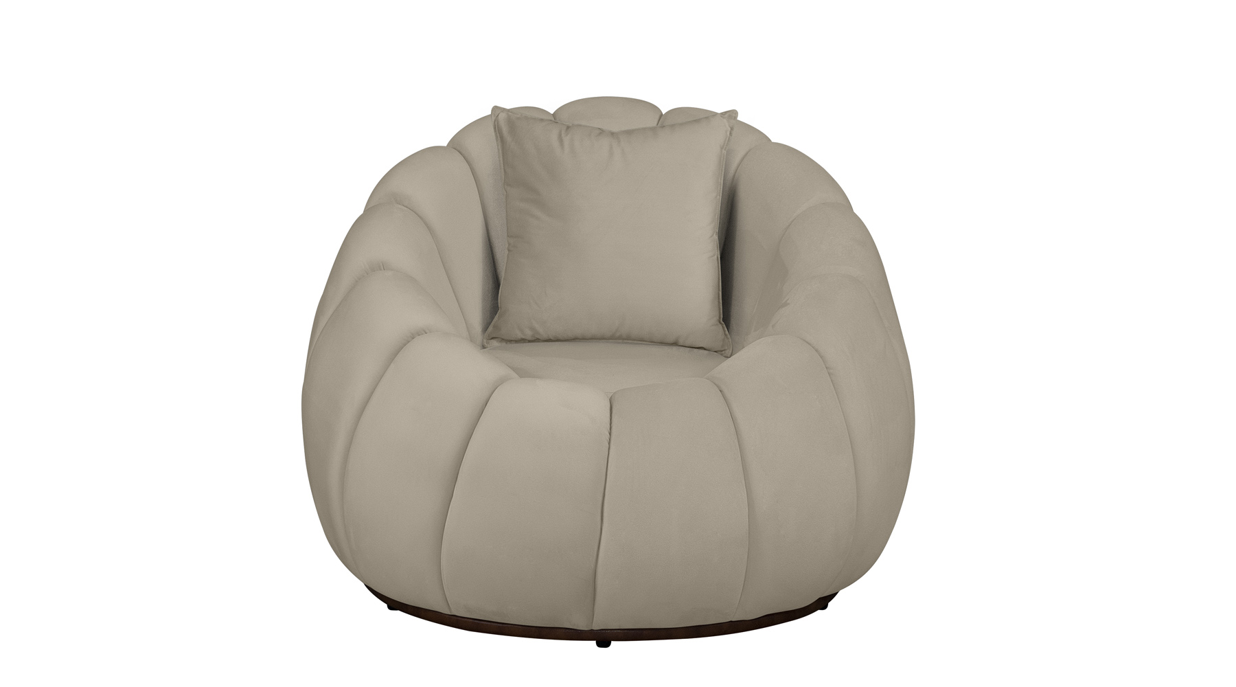 Kit Poltrona Decorativa C/Puff e Almofada Concha Veludo Bege - Montanaris Decor