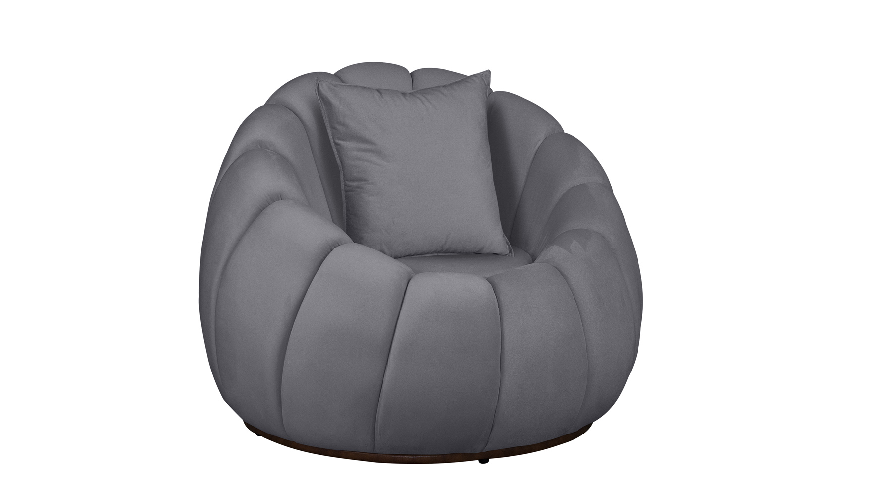 Kit Poltrona Decorativa C/Puff e Almofada Concha Veludo Cinza - Montanaris Decor