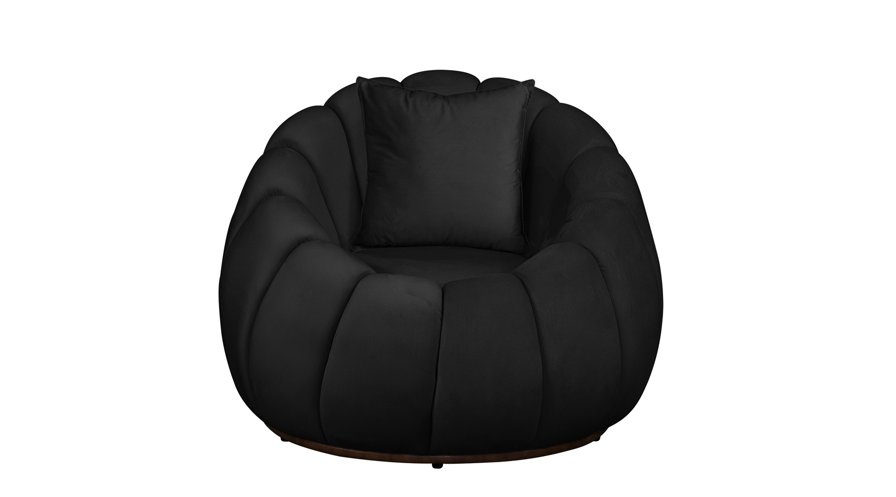Kit Poltrona Decorativa C/Puff e Almofada Concha Veludo Preto - Montanaris Decor