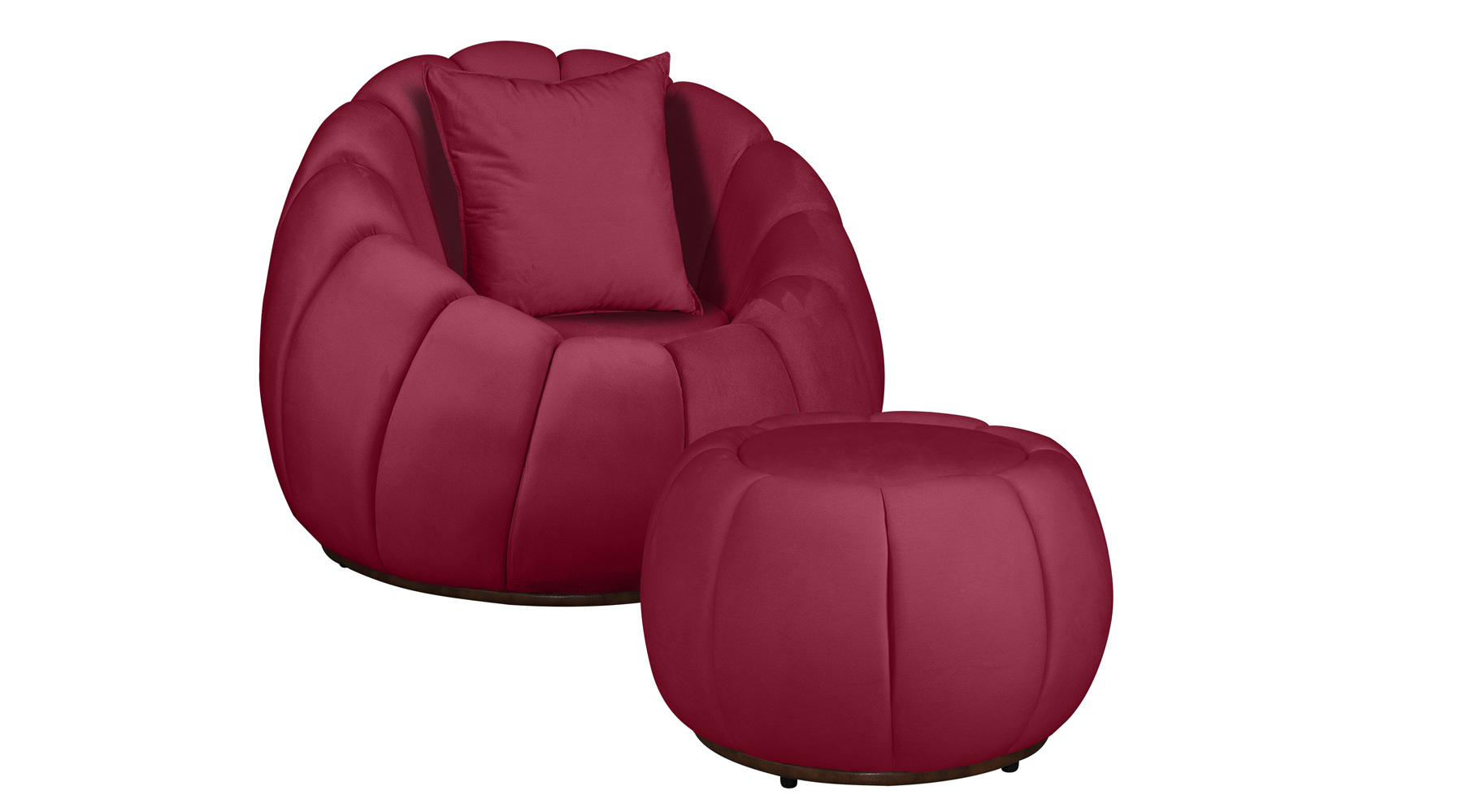Kit Poltrona Decorativa C/Puff e Almofada Concha Veludo Vermelho  - Montanaris Decor