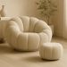Kit Poltrona Decorativa Concha C/Almofada e Puff Boucle Bege Abobora - Montanaris Decor
