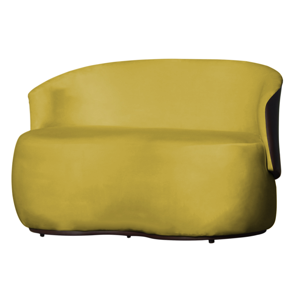 Kit Poltrona e 1 Namoradeira Orgânica Decorativa Beatriz Veludo Amarelo/PU Marrom - Montanaris Decor