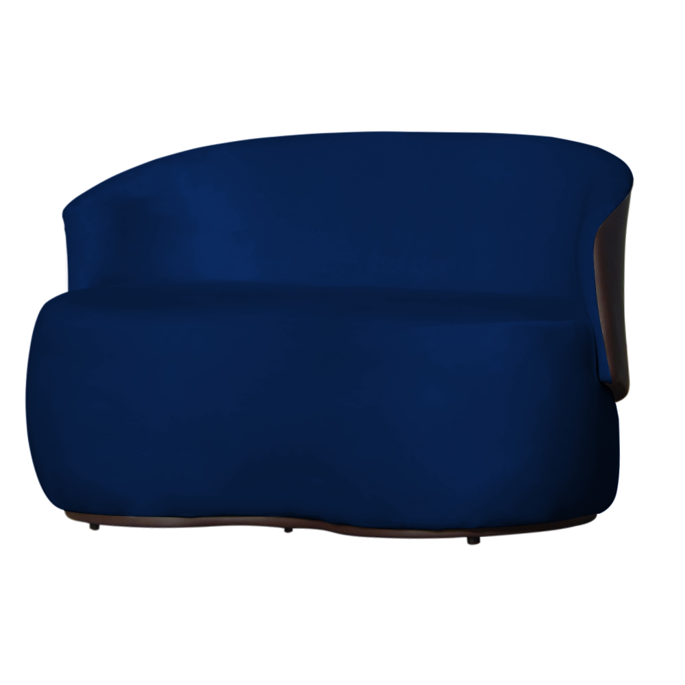 Kit Poltrona e 1 Namoradeira Orgânica Decorativa Beatriz Veludo Azul Marinho/PU Marrom - Montanaris Decor