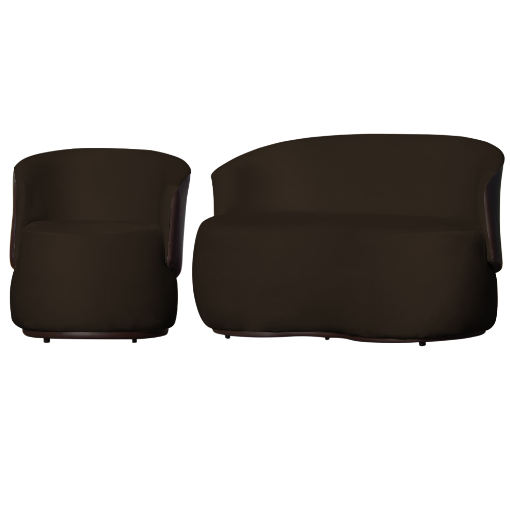 Kit Poltrona e 1 Namoradeira Orgânica Decorativa Beatriz Veludo Marrom/PU Marrom - Montanaris Decor