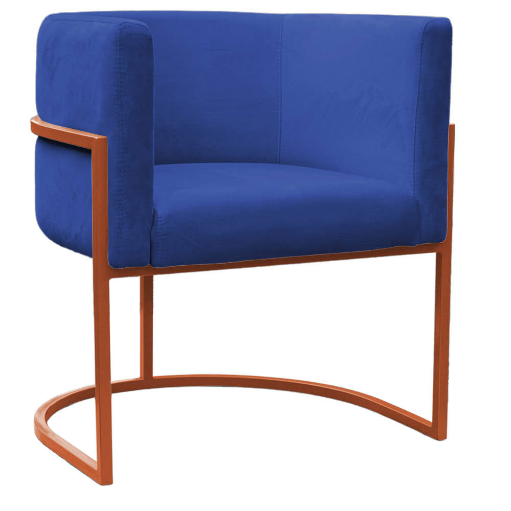 Kit Poltrona e Puff Luana Base Bronze Veludo Azul Marinho - Montanaris Decor