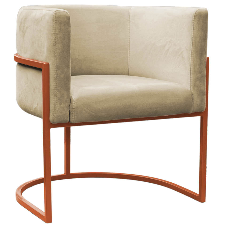 Kit Poltrona e Puff Luana Base Bronze Veludo Bege - Montanaris Decor