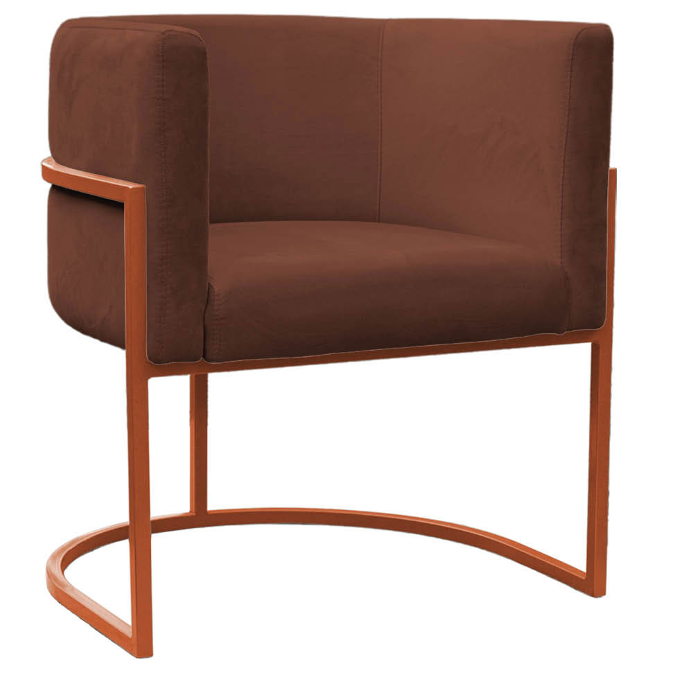 Kit Poltrona e Puff Luana Base Bronze Veludo Marrom - Montanaris Decor
