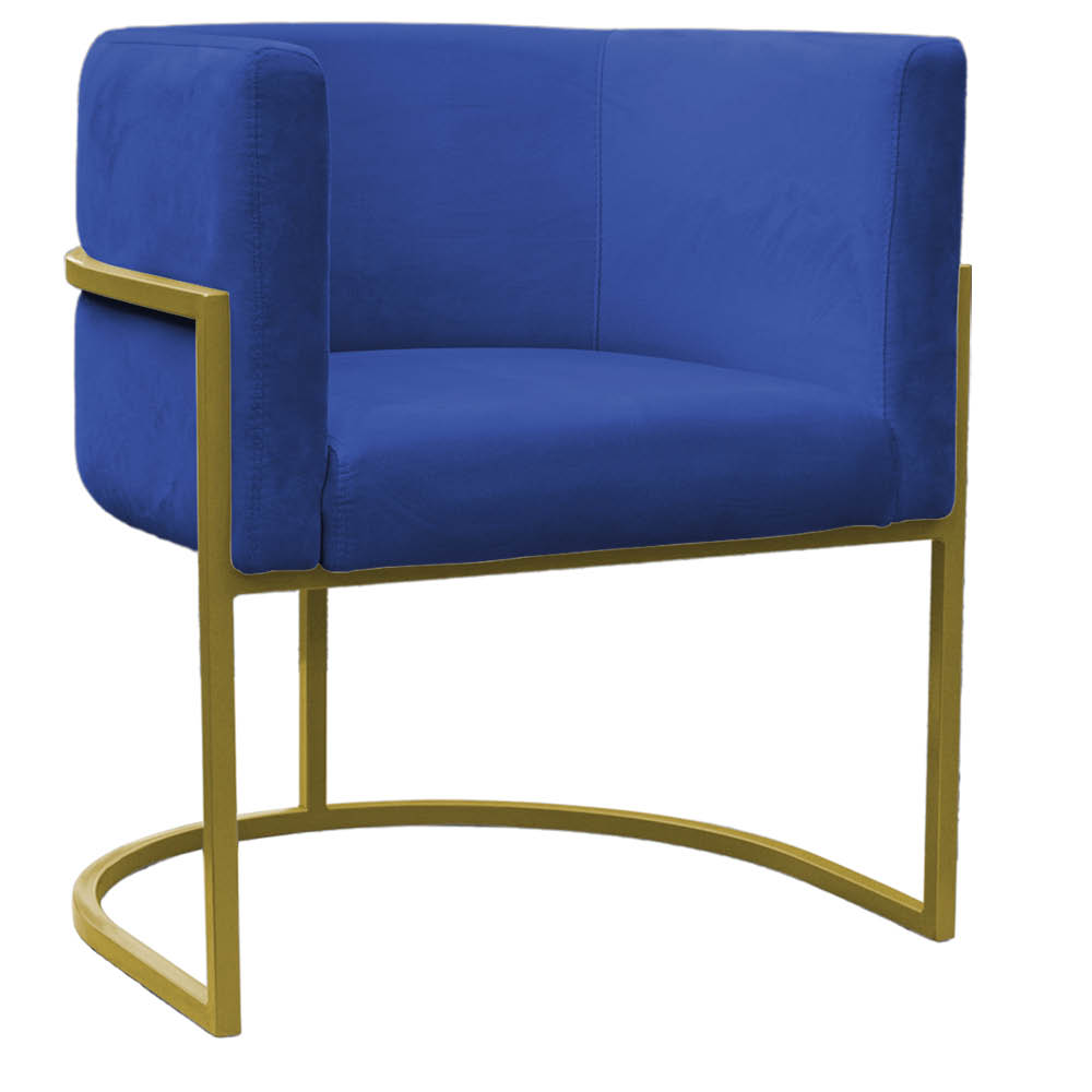 Kit Poltrona e Puff Luana Base Gold Veludo Azul Marinho - Montanaris Decor