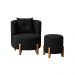 Kit Poltrona e Puff Luna Decorativa Curvo Orgânico Boucle Preto - Montanaris Decor