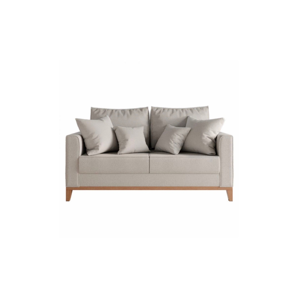 Kit Sofá e 2 Poltronas Decorativa Beni 1,60cm Beni Base Madeira Linho Bege - Montanaris Decor