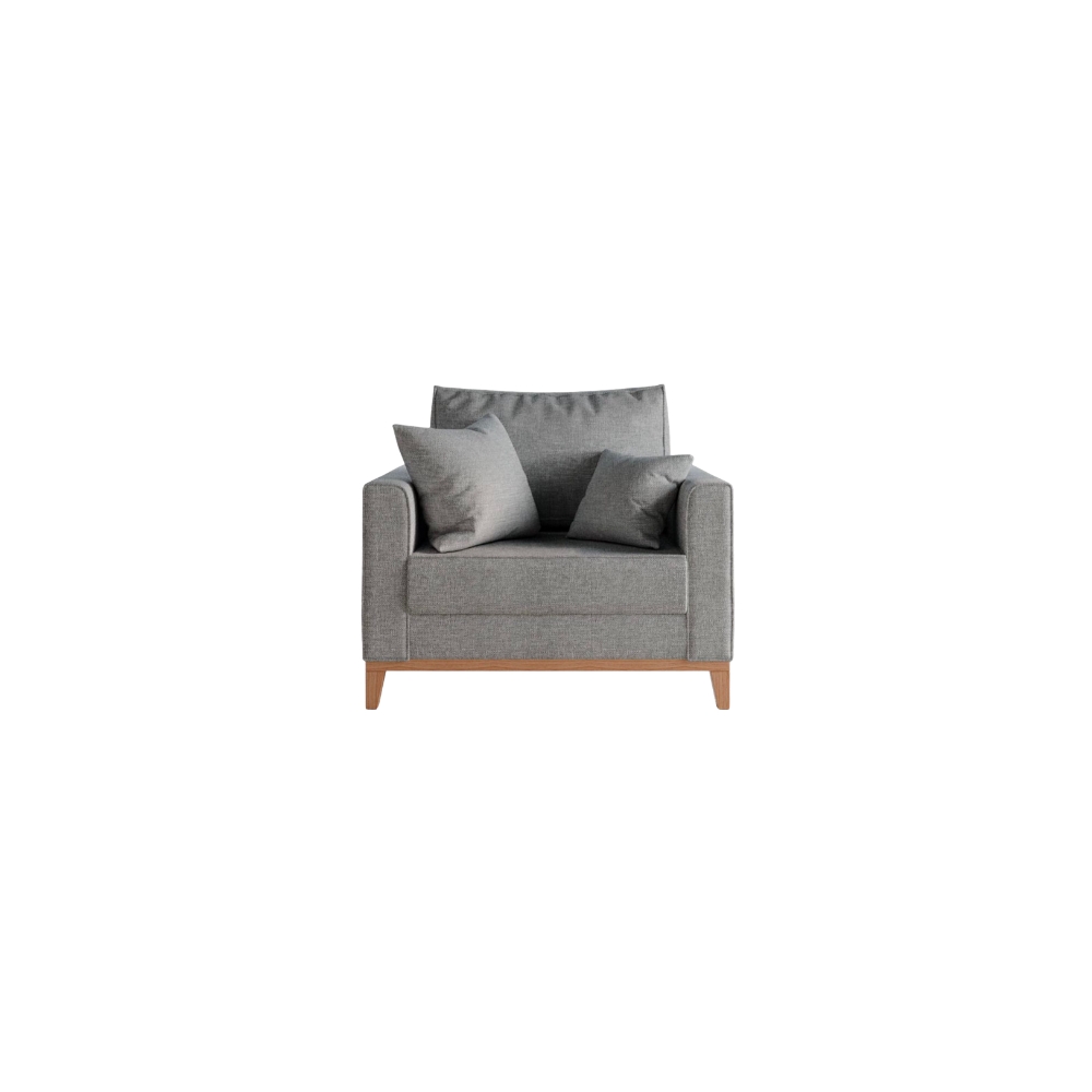 Kit Sofá e 2 Poltronas Decorativa Beni 1,60cm Beni Base Madeira Linho Cinza - Montanaris Decor