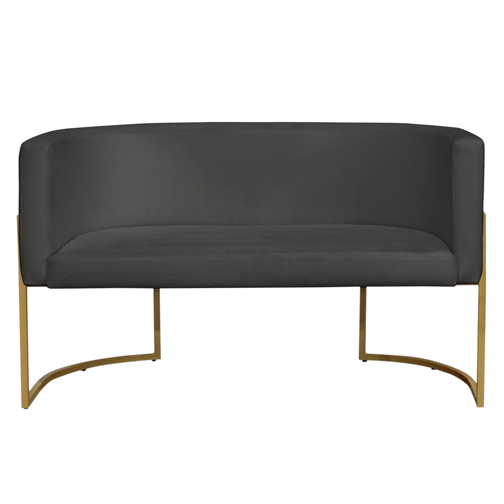 Namoradeira 2 Lugares Decorativa Luana Base Gold Veludo Cinza - Montanaris Decor