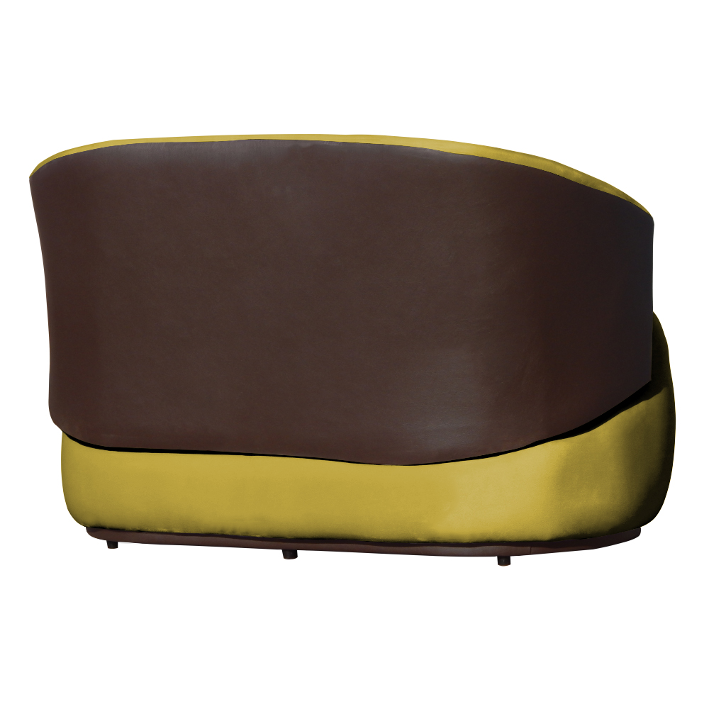 Namoradeira 2 Lugares Orgânica Decorativa Beatriz Veludo Amarelo/PU Marrom - Montanaris Decor