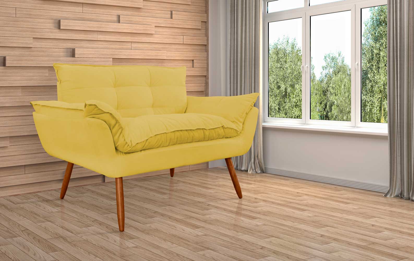 Namoradeira Decorativa para Sala de Estar Opala Suede Amarelo - Montanaris Decor
