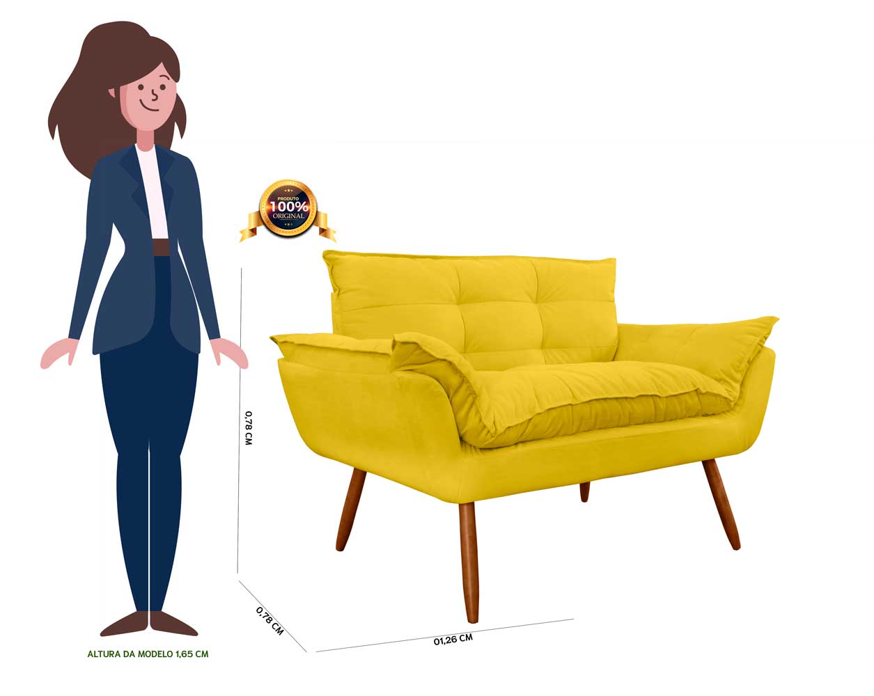 Namoradeira Decorativa para Sala de Estar Opala Suede Amarelo - Montanaris Decor