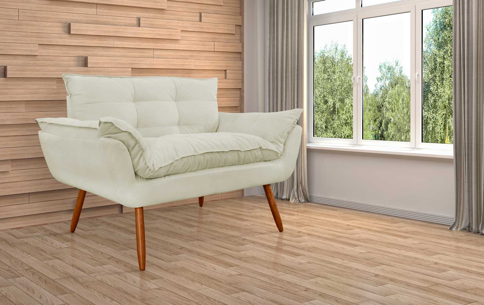 Namoradeira Decorativa para Sala de Estar Opala Suede Bege - Montanaris Decor