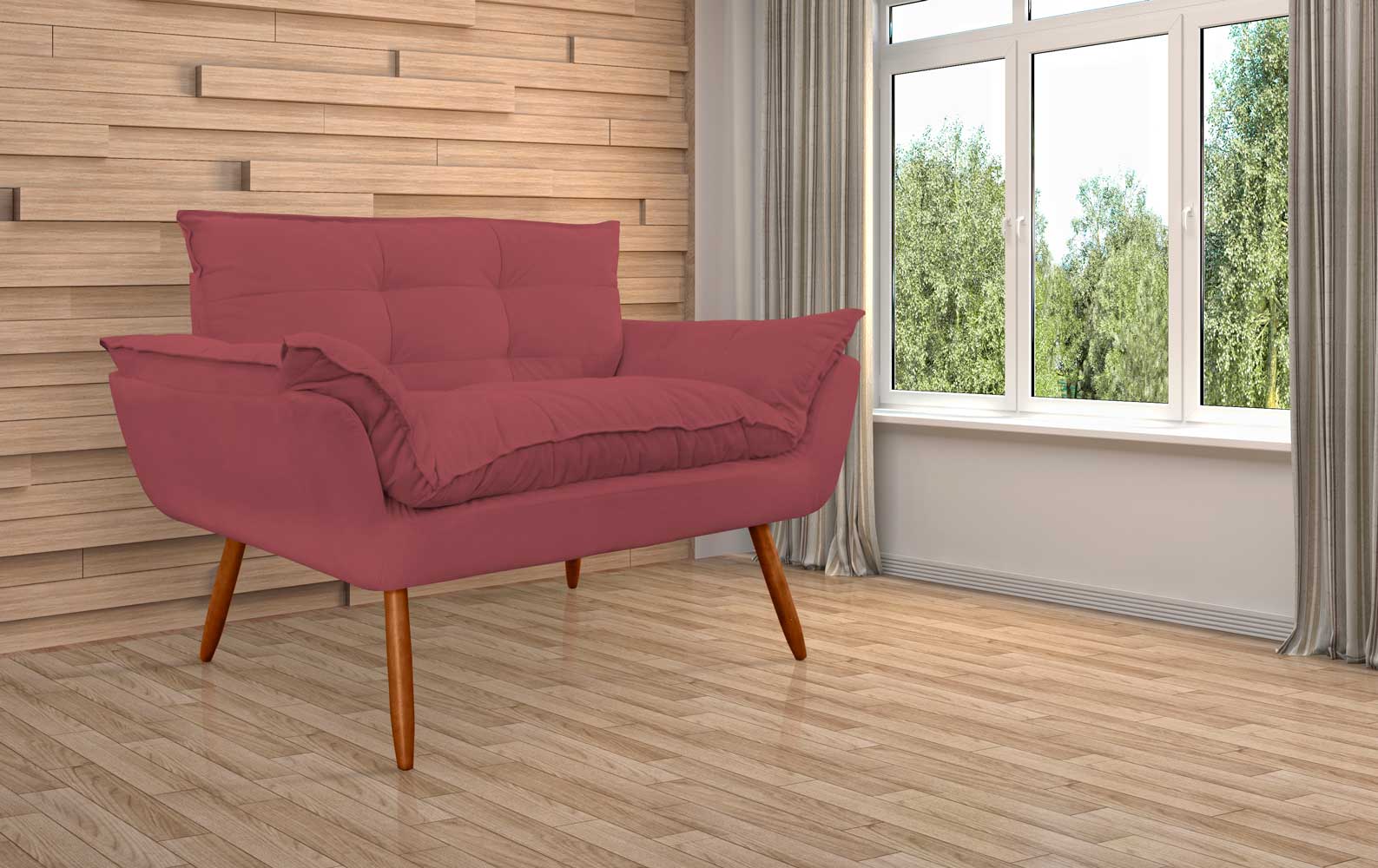 Namoradeira Decorativa para Sala de Estar Opala Suede Bordo - Montanaris Decor