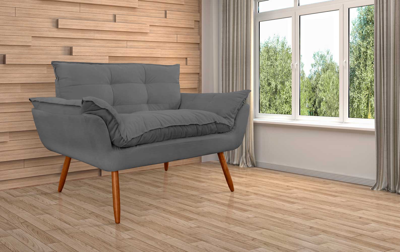 Namoradeira Decorativa para Sala de Estar Opala Suede Cinza - Montanaris Decor