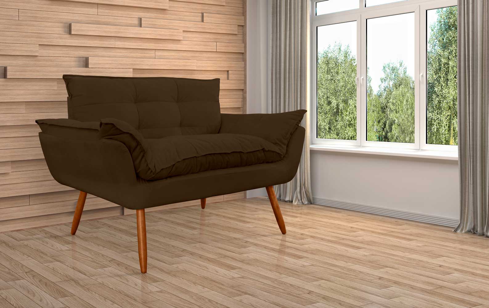 Namoradeira Decorativa para Sala de Estar Opala Suede Marrom - Montanaris Decor