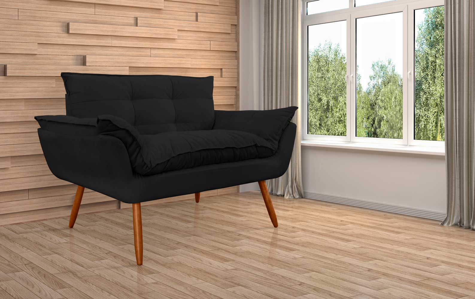 Namoradeira Decorativa para Sala de Estar Opala Suede Preto - Montanaris Decor