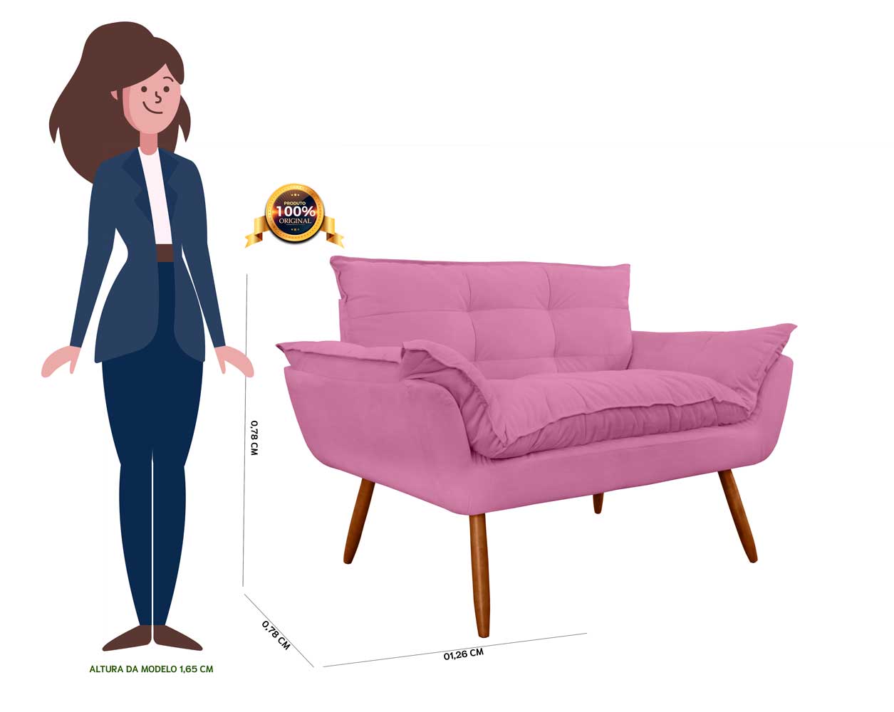Namoradeira Decorativa para Sala de Estar Opala Suede Rosa - Montanaris Decor