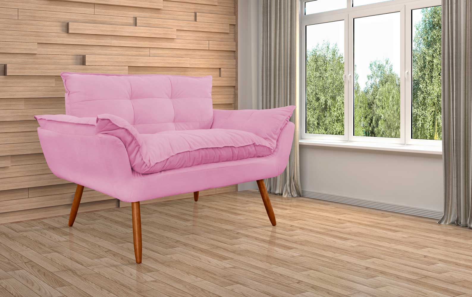 Namoradeira Decorativa para Sala de Estar Opala Suede Rosa - Montanaris Decor
