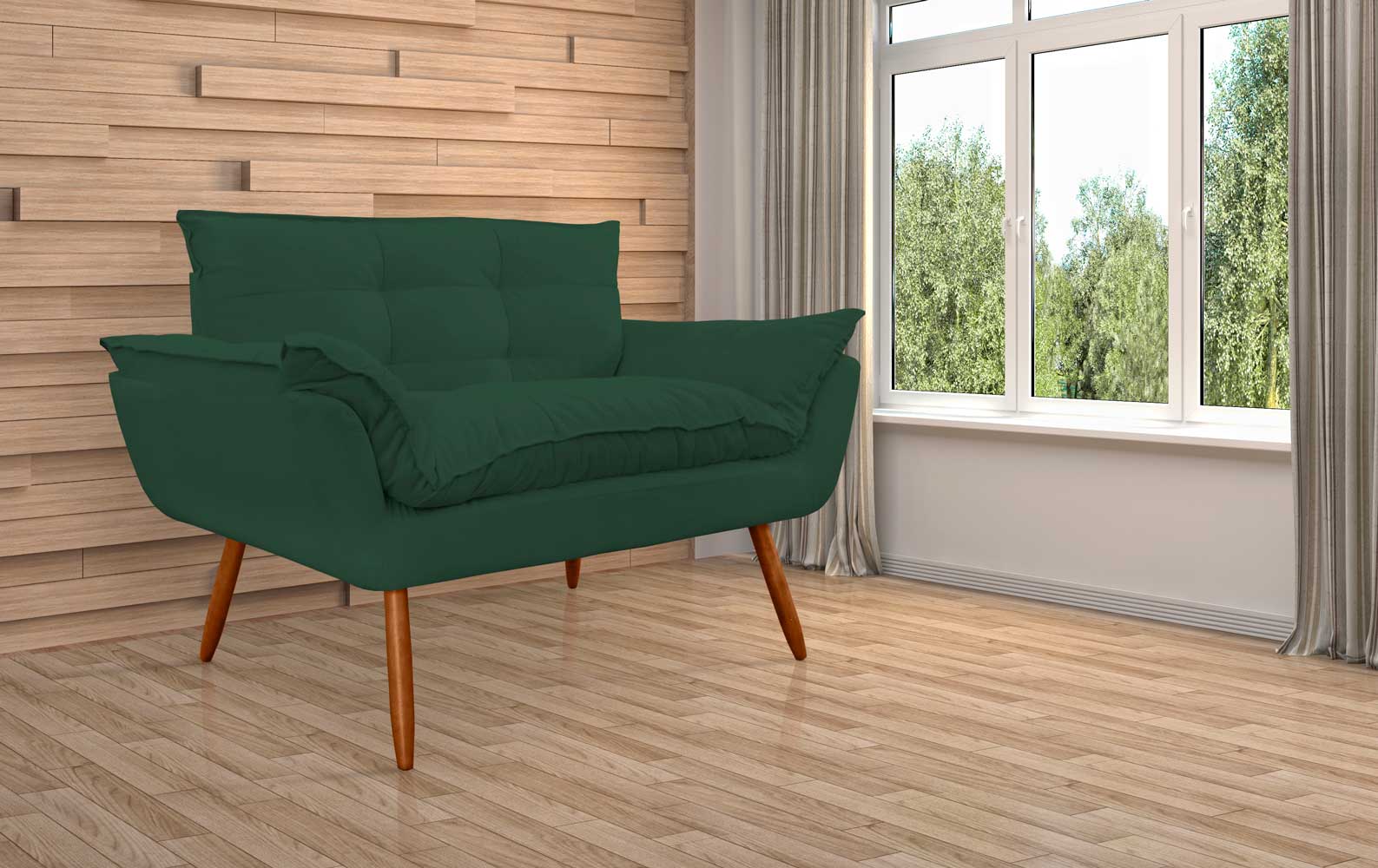 Namoradeira Decorativa para Sala de Estar Opala Suede Verde - Montanaris Decor