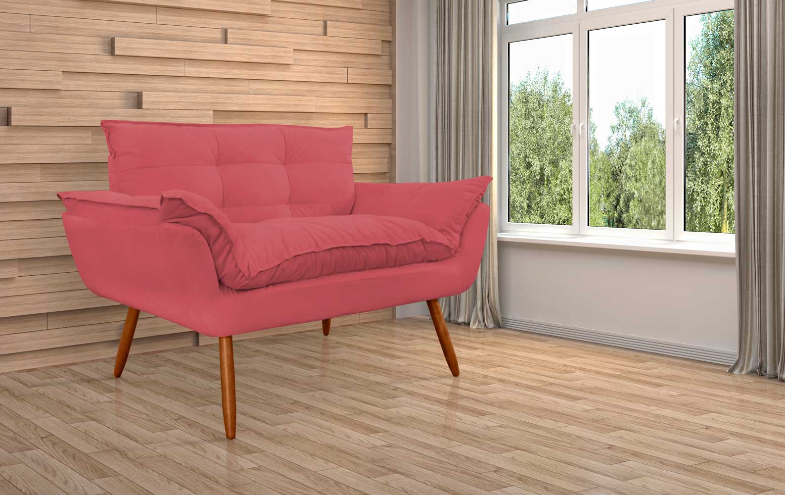 Namoradeira Decorativa para Sala de Estar Opala Suede Vermelho - Montanaris Decor