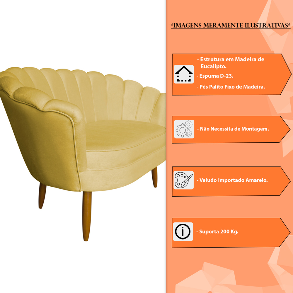 Namoradeira Pétala 2 Lugares Decorativa Veludo Amarelo - Montanaris Decor