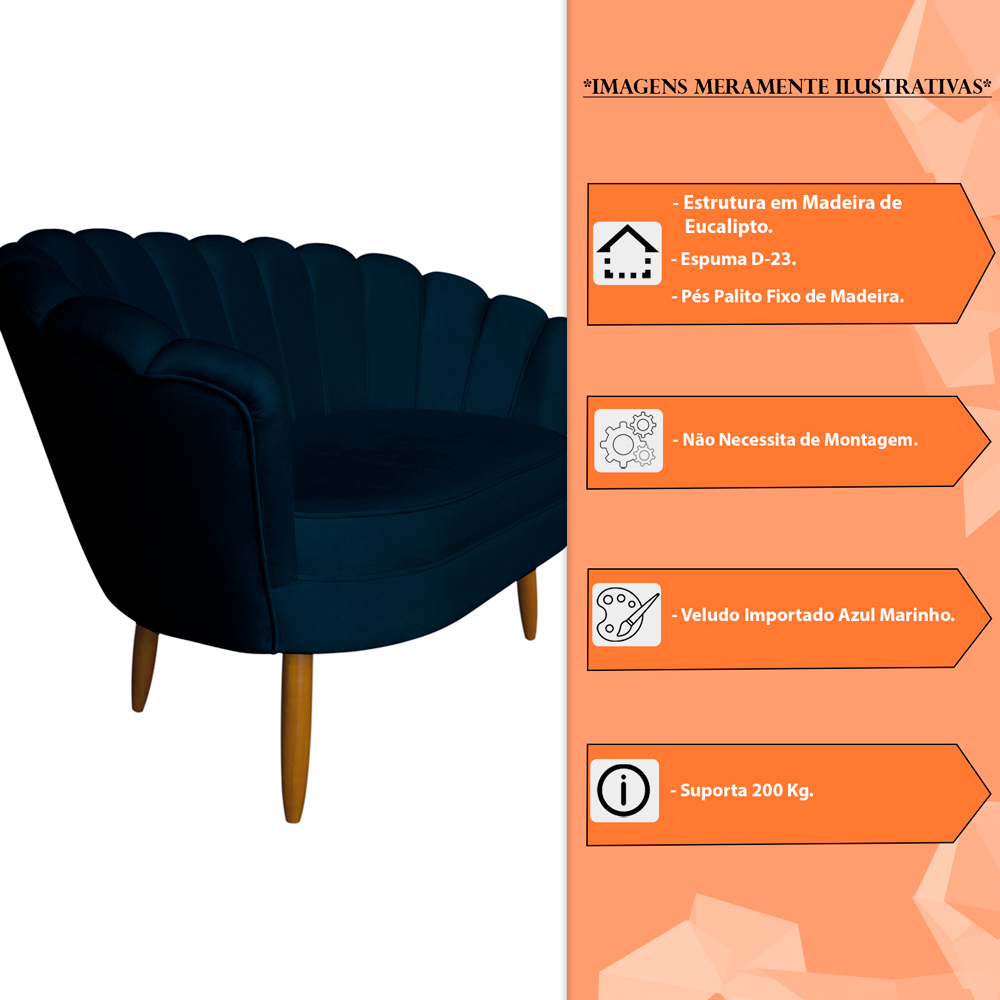 Namoradeira Pétala 2 Lugares Decorativa Veludo Azul Marinho - Montanaris Decor