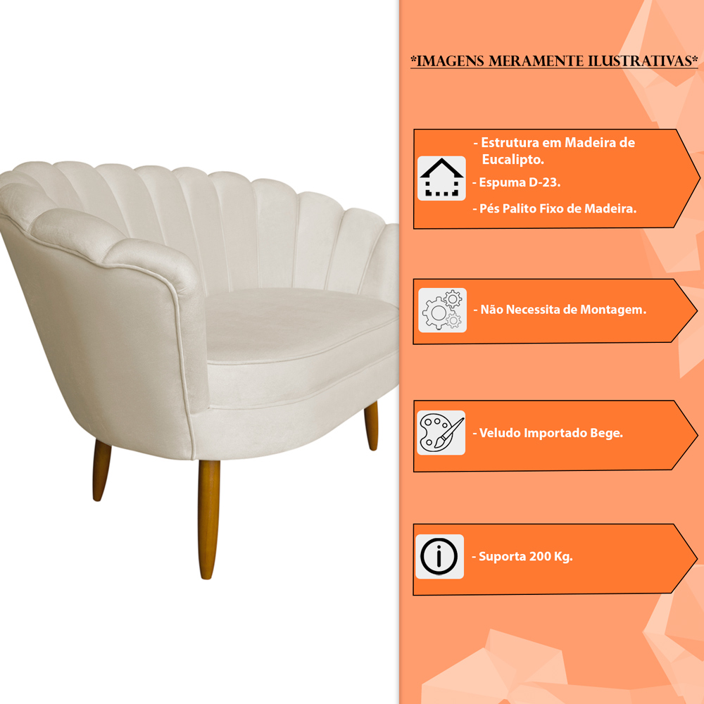Namoradeira Pétala 2 Lugares Decorativa Veludo Bege - Montanaris Decor