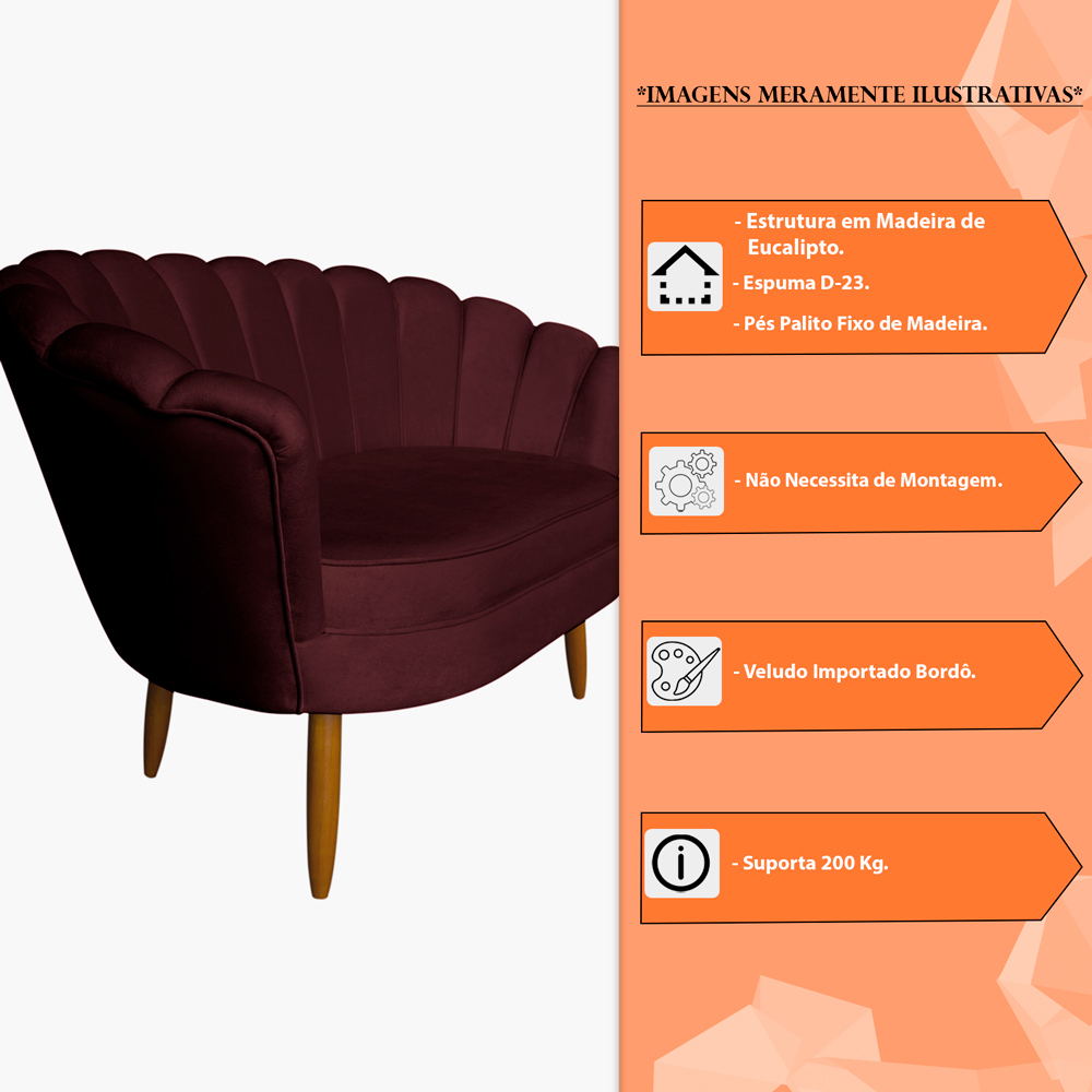 Namoradeira Pétala 2 Lugares Decorativa Veludo Bordô - Montanaris Decor