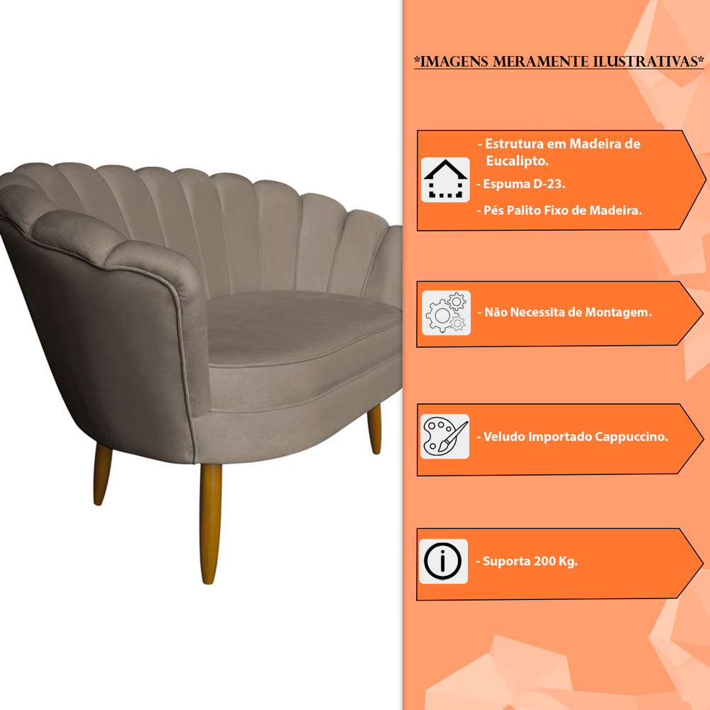 Namoradeira Pétala 2 Lugares Decorativa Veludo Cappuccino - Montanaris Decor