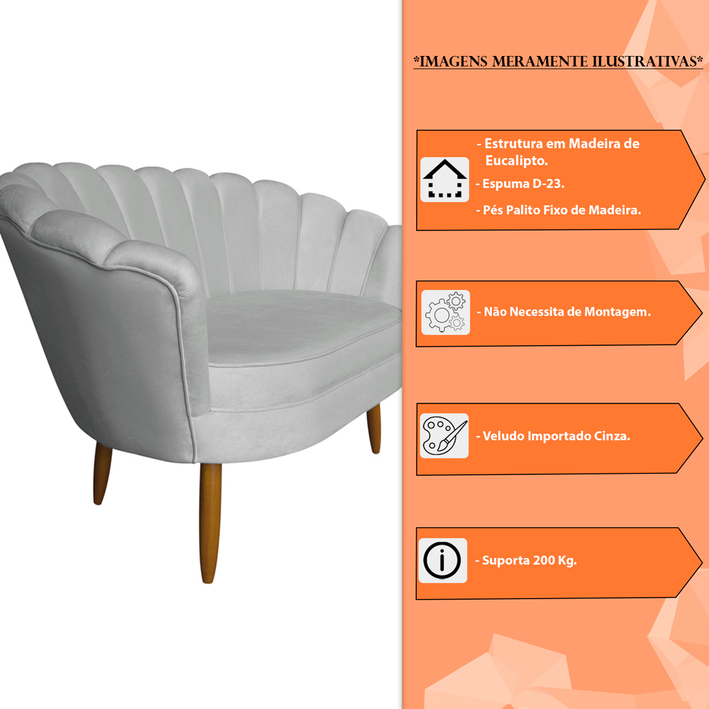 Namoradeira Pétala 2 Lugares Decorativa Veludo Cinza - Montanaris Decor