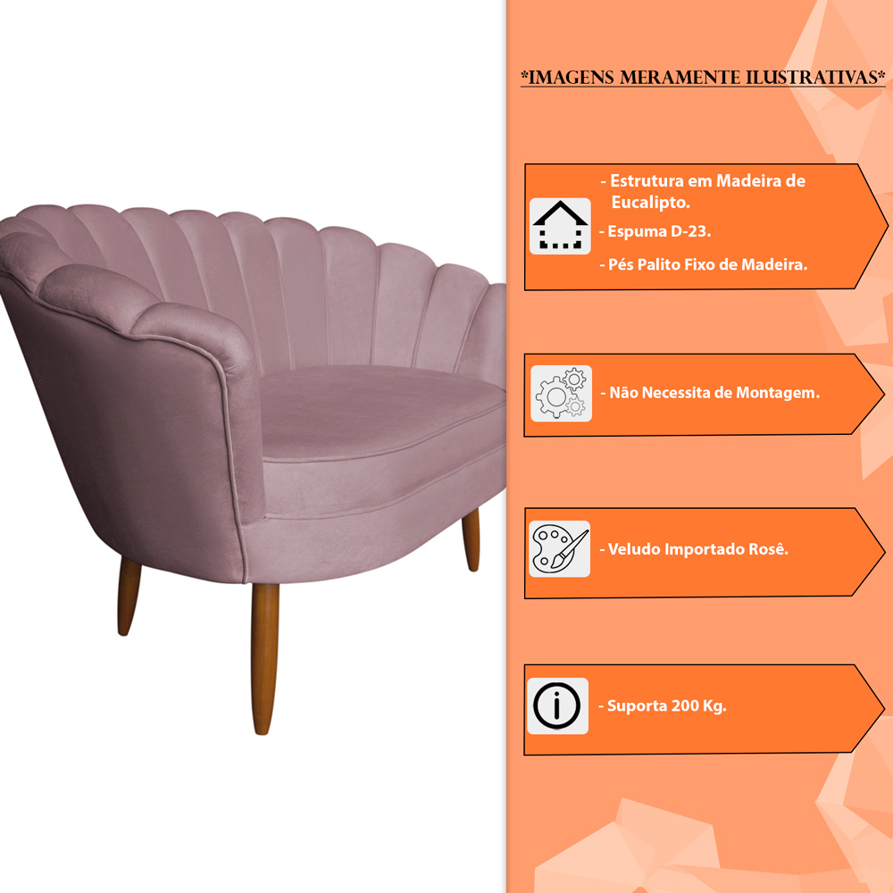 Namoradeira Pétala 2 Lugares Decorativa Veludo Rosê - Montanaris Decor