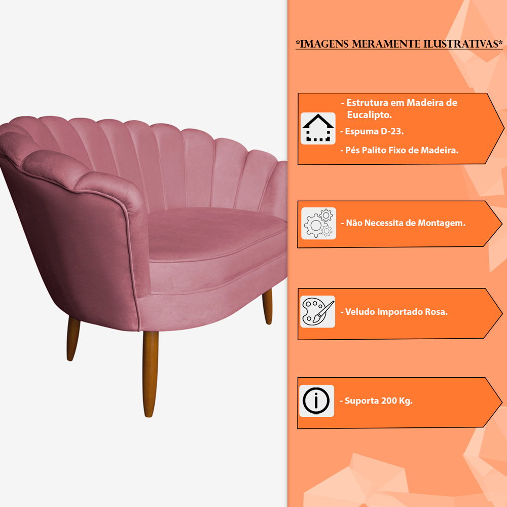 Namoradeira Pétala 2 Lugares Decorativa Veludo Rosa - Montanaris Decor